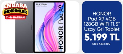 Honor Pad X9 4GB 128GB WiFi 11.5'' Uzay Gri Tablet