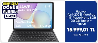 Huawei Yeni (2025) MatePad 11.5" PaperMatte 8GB 256GB Tablet + Klavye