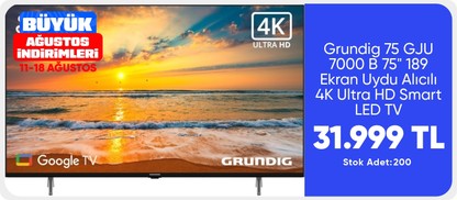 Grundig 75 GJU 7000 B 75" 189 Ekran Uydu Alıcılı 4K Ultra HD Smart LED TV