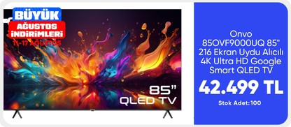 Onvo 85OVF9000UQ 85" 216 Ekran Uydu Alıcılı 4K Ultra HD Google Smart QLED TV