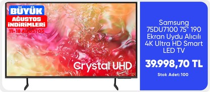 Samsung 75DU7100 75" 190 Ekran Uydu Alıcılı 4K Ultra Hd Smart LED TV