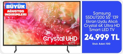 Samsung 55DU7200 55" 139 Ekran Uydu Alıcılı Crystal 4K Ultra Hd Smart LED TV