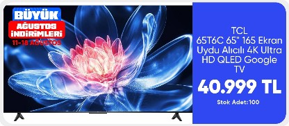 TCL 65T6C  65" 165 Ekran Uydu Alıcılı 4K Ultra HD QLED Google TV