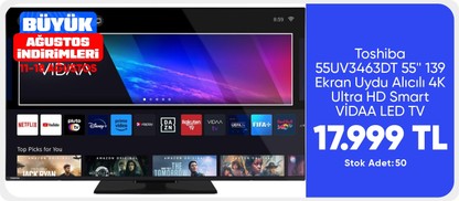 Toshiba 55UV3463DT 55'' 139 Ekran Uydu Alıcılı 4K Ultra HD Smart LED TV