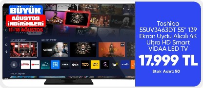 Toshiba 55UV3463DT 55'' 139 Ekran Uydu Alıcılı 4K Ultra HD Smart LED TV