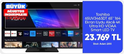 Toshiba 65UV3463DT 65'' 164 Ekran Uydu Alıcılı 4K Ultra HD VİDAA Smart LED TV