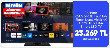 Toshiba 65UV3463DT 65'' 164 Ekran Uydu Alıcılı 4K Ultra HD VİDAA Smart LED TV