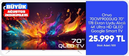 Onvo 70OVF9000UQ 70'' 178 Ekran Uydu Alıcılı 4K Ultra HD QLED Google Smart TV