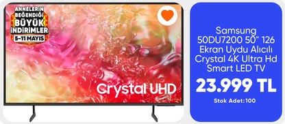 Samsung 50DU7200 50" 126 Ekran Uydu Alıcılı Crystal 4K Ultra Hd Smart LED TV
