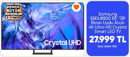 Samsung 55DU8500 55" 139 Ekran Uydu Alıcılı Crystal 4K Ultra HD Smart LED TV