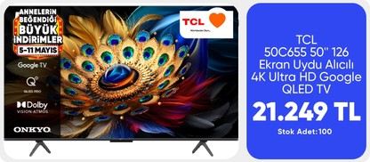 TCL 50C655 50'' 126 Ekran Uydu Alıcılı 4K Ultra HD Google QLED TV