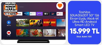Toshiba 50UA3E63DT 50" 126 Ekran Uydu Alıcılı 4K Ultra HD Android Smart LED TV