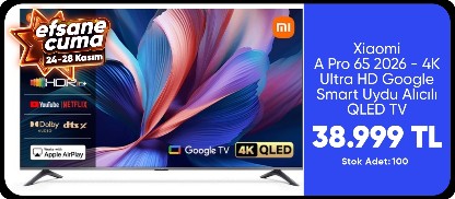 Xiaomi TV A Pro 65 2026 - 4K Ultra HD Google Smart Uydu Alıcılı QLED TV
