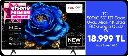 TCL 50T6C 50" 127 Ekran Uydu Alıcılı 4K Ultra HD Google QLED TV