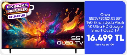 Onvo 55OVF9250UQ 55" 140 Ekran Uydu Alıcılı 4K Ultra HD Google Smart QLED TV