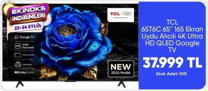TCL 65T6C  65" 165 Ekran Uydu Alıcılı 4K Ultra HD QLED Google TV
