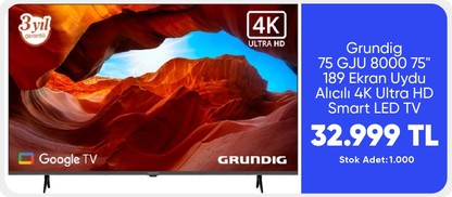 Grundig 75 GJU 7000 B 75" 189 Ekran Uydu Alıcılı 4K Ultra HD Smart LED TV