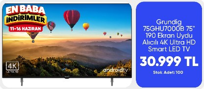 Grundig 75 GHU 7000 B 75" 190 Ekran Uydu Alıcılı 4K Ultra HD Android Smart LED TV