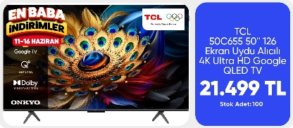TCL 50C655 50'' 126 Ekran Uydu Alıcılı 4K Ultra HD Google QLED TV