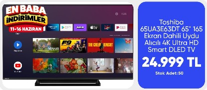 Toshiba 65UA3E63DT 65" 164 Ekran Uydu Alıcılı 4K Ultra HD Android Smart LED TV