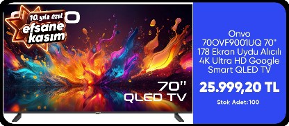 Onvo 70OVF9001UQ 70" 178 Ekran Uydu Alıcılı 4K Ultra HD Google Smart QLED TV