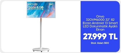 Onvo 32OVM6000 32'' 82 Ekran Slide&Go Hareketli Taşınabilir Android 13 Smart LED Ekran Ayaklı TV