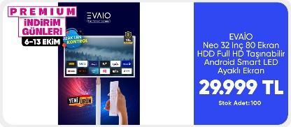 EVAİO Neo 32 Inç 80 Ekran HDD Full HD Taşınabilir Android Smart LED Ayaklı Ekran