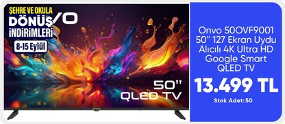 Onvo 50OVF9001 50'' 127 Ekran Uydu Alıcılı 4K Ultra HD Google Smart QLED TV
