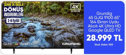 Grundig 65 GJQ 9100 65" 164 Ekran Uydu Alıcılı 4K Ultra HD Google QLED TV