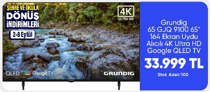 Grundig 65 GJQ 9100 65" 164 Ekran Uydu Alıcılı 4K Ultra HD Google QLED TV