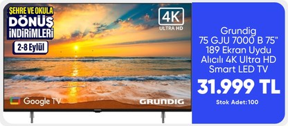 Grundig 75 GJU 7000 B 75" 189 Ekran Uydu Alıcılı 4K Ultra HD Smart LED TV