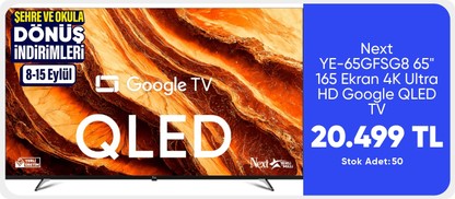Next YE-65GFSG8 65" 165 Ekran 4K Ultra HD Google QLED TV