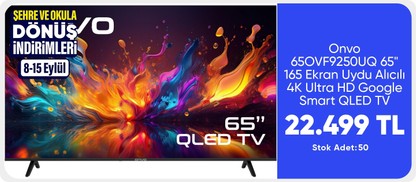 Onvo 65OVF9250UQ 65" 165 Ekran Uydu Alıcılı 4K Ultra HD Google Smart QLED TV