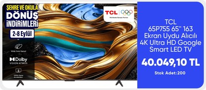 TCL 65P755 65'' 163 Ekran Uydu Alıcılı 4K Ultra HD Google Smart LED TV