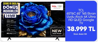 TCL 65T6C  65" 165 Ekran Uydu Alıcılı 4K Ultra HD QLED Google TV