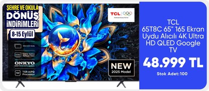 TCL 65T8C  65" 165 Ekran Uydu Alıcılı 4K Ultra HD QLED Google TV