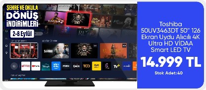 Toshiba 50UV3463DT 50'' 126 Ekran Uydu Alıcılı 4K Ultra HD  Smart LED TV