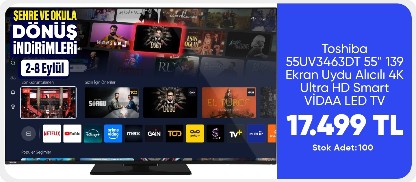 Toshiba 55UV3463DT 55'' 139 Ekran Uydu Alıcılı 4K Ultra HD Smart LED TV
