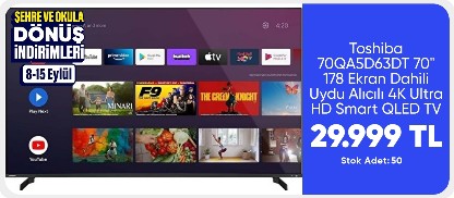 Toshiba 70QA5D63DT 70" 178 Ekran Uydu Alıcılı 4K Ultra HD Android QLED TV