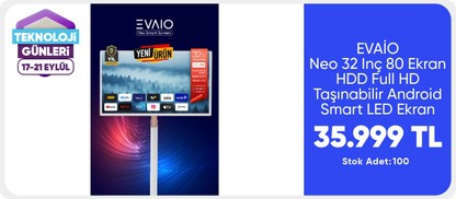 EVAİO Neo 32 Inç 80 Ekran HDD Full HD Taşınabilir Android Smart LED Ekran