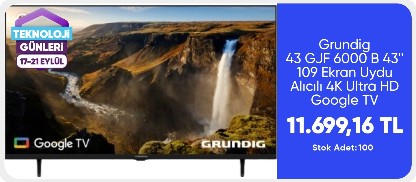Grundig 43 GJF 6000 B 43'' 109 Ekran Uydu Alıcılı 4K Ultra HD Google TV