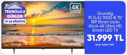 Grundig 75 GJU 7000 B 75" 189 Ekran Uydu Alıcılı 4K Ultra HD Smart LED TV