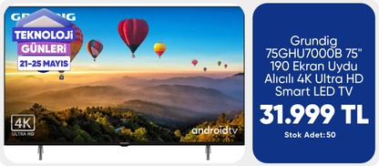 Grundig 75 GHU 7000 B 75" 190 Ekran Uydu Alıcılı 4K Ultra HD Android Smart LED TV