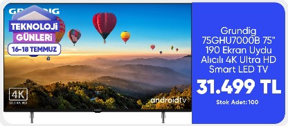 Grundig 75 GHU 7000 B 75" 190 Ekran Uydu Alıcılı 4K Ultra HD Android Smart LED TV