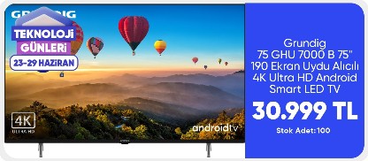Grundig 75 GHU 7000 B 75" 190 Ekran Uydu Alıcılı 4K Ultra HD Android Smart LED TV