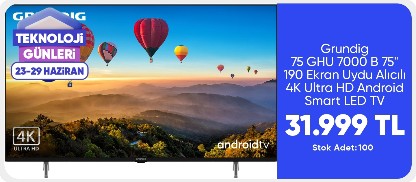 Grundig 75 GHU 7000 B 75" 190 Ekran Uydu Alıcılı 4K Ultra HD Android Smart LED TV