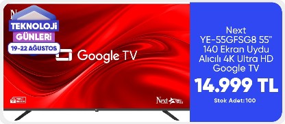 Next YE-55GFSG8 55" 140 Ekran 4K Ultra HD Google LED TV
