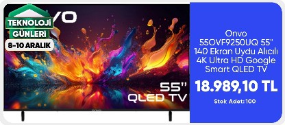 Onvo 55OVF9250UQ 55" 140 Ekran Uydu Alıcılı 4K Ultra HD Google Smart QLED TV