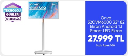 Onvo 32OVM6000 32'' 82 Ekran Slide&Go Hareketli Taşınabilir Android 13 Smart LED Ekran (Dokunmatik)