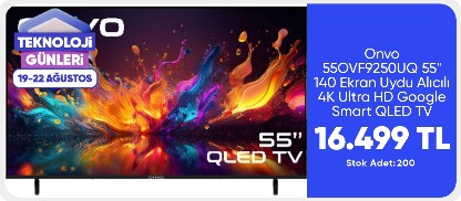 Onvo 55OVF9250UQ 55" 140 Ekran Uydu Alıcılı 4K Ultra HD Google Smart QLED TV